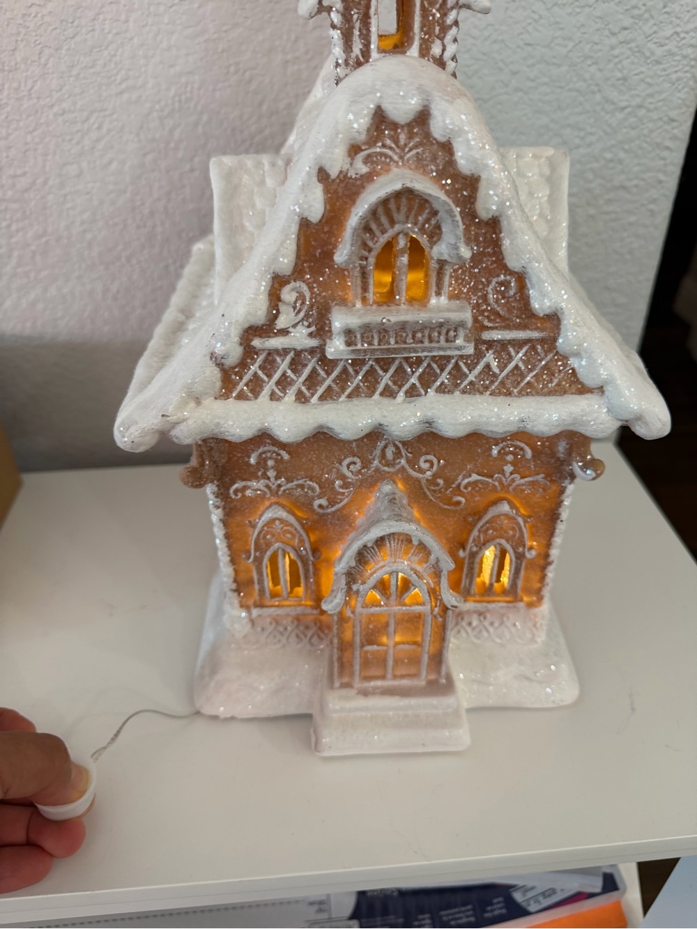 Glittered Gingerbread LED House Holiday Decor - White and Brown
